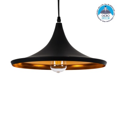 GLOBOSTAR® SHANGHAI 01025-B Μοντέρνο Κρεμαστό Φωτιστικό Οροφής με Ντουί 1 x E27 AC 220-240V IP20 - Μαύρο & Χρυσό - Μ37 x Π37 x Υ20cm